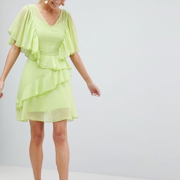 ASOS Dresses & Skirts - ASOS Lime Green Ruffle Layered Sheer Dress